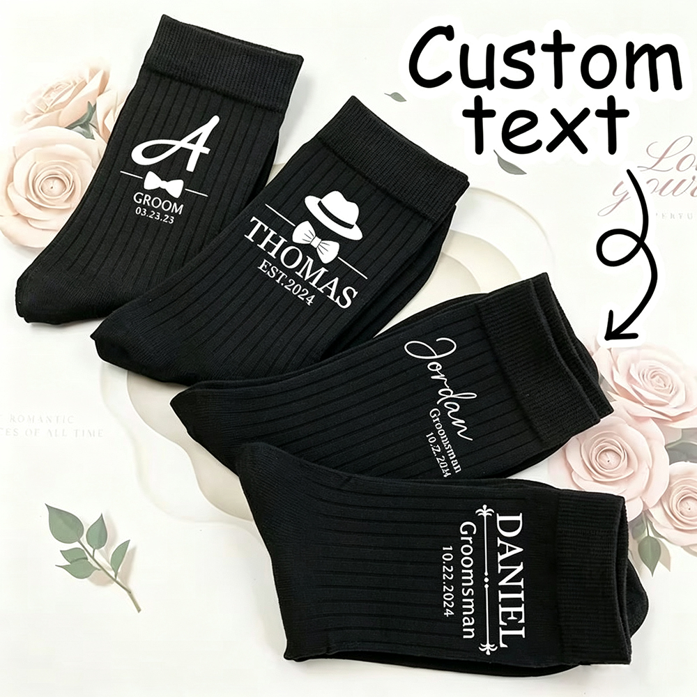 Men'S Grooming Day - Custom Name Printed Wedding Groomsman Socks