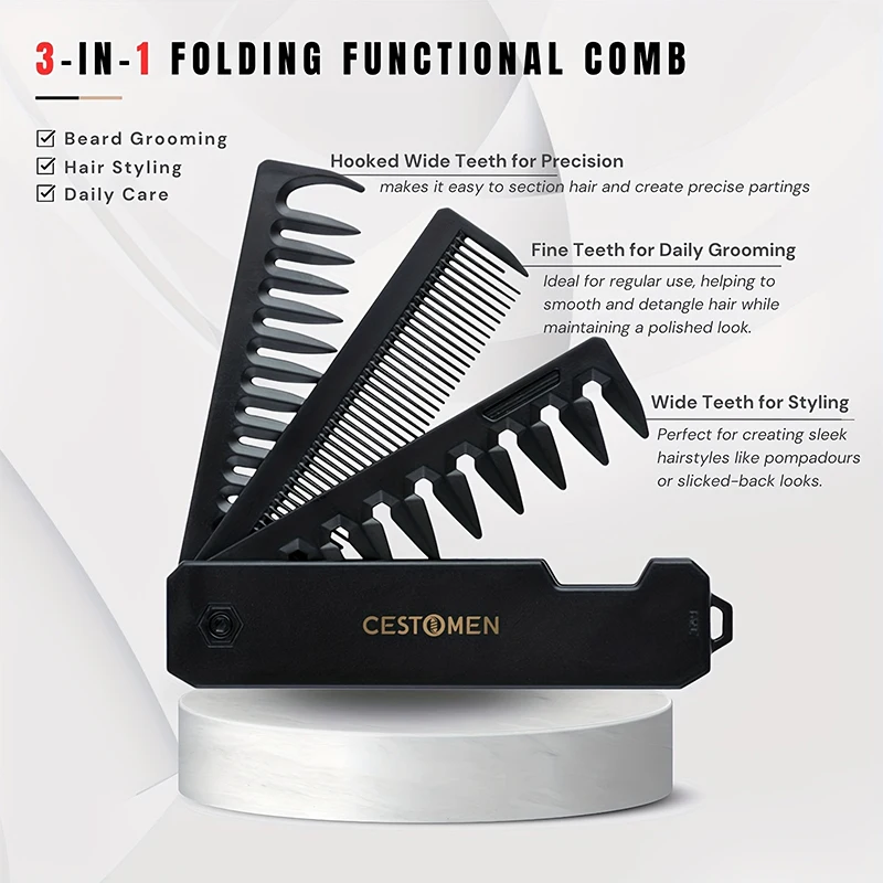 3-in-1 Folding Beard Comb for  - Men Grooming Hygiene incelemesi ve fiyatı