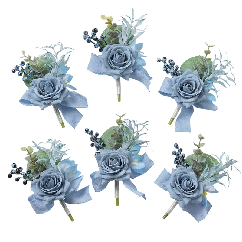 Dusty Blue Rose Boutonniere 6  - Men'S Grooming For Marriage incelemesi ve fiyatı